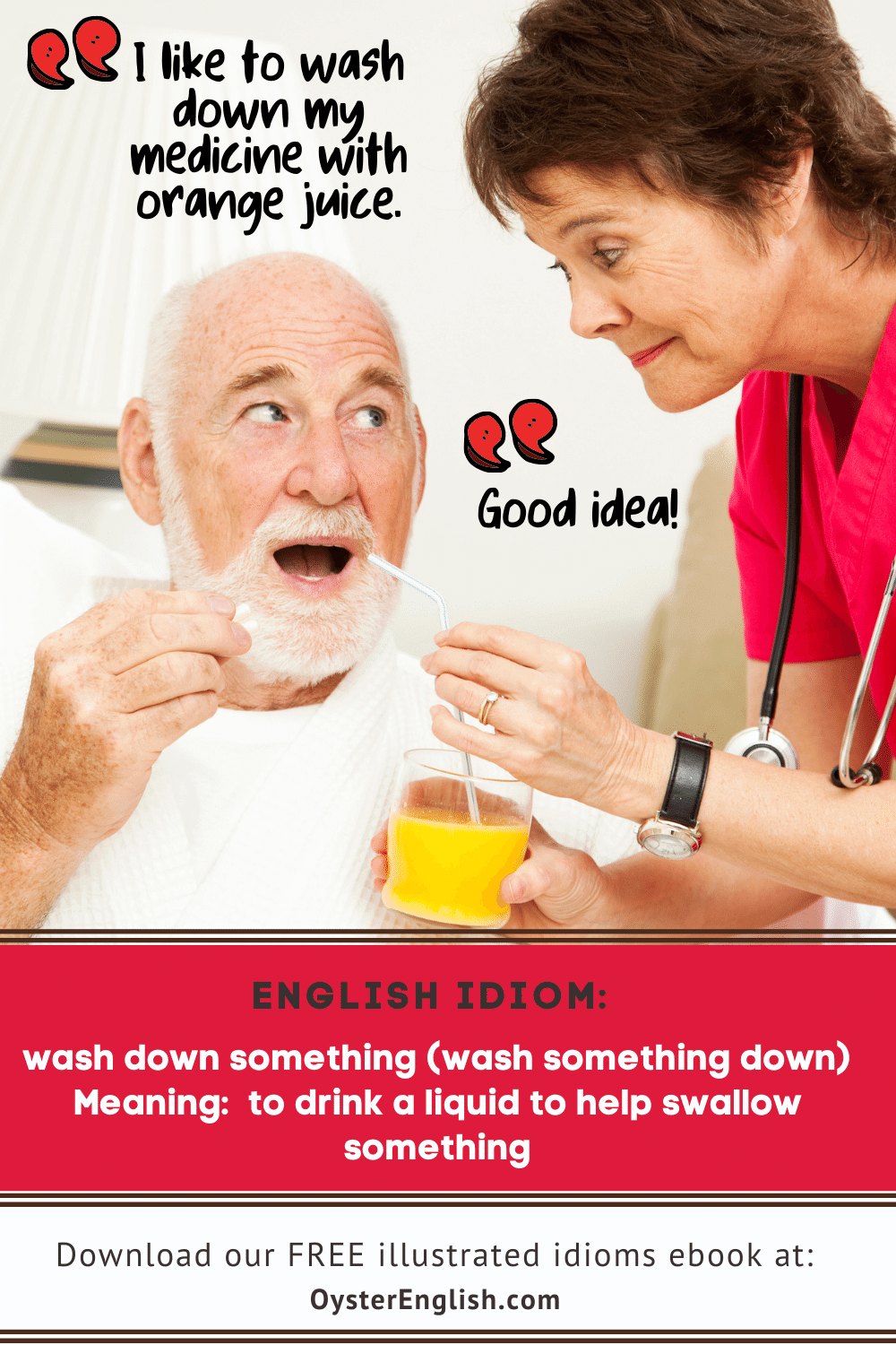 Idiom: Wash down something (meaning & examples)