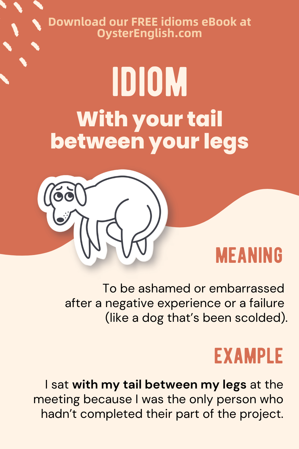 Idiom: With one's tail between one's legs (meaning & examples)